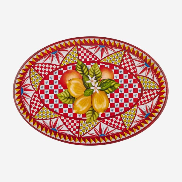 Chiara Alessi Portofino Kırmızı Limon Buketi Oval Tabak 50 cm
