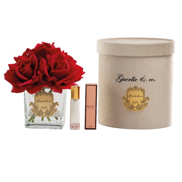 Kırmızı 5 Gül Kare Cam Gold