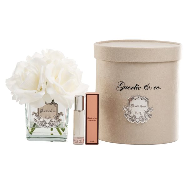 Beyaz 5 Gül Kare Cam Gümüş