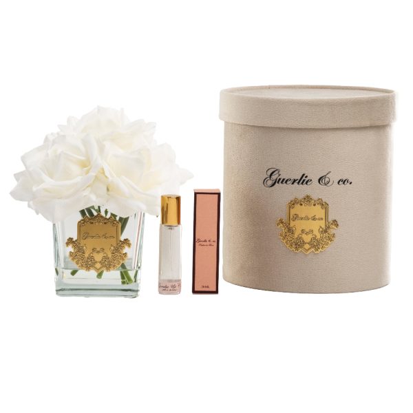 Beyaz 5 Gül Kare Cam Gold