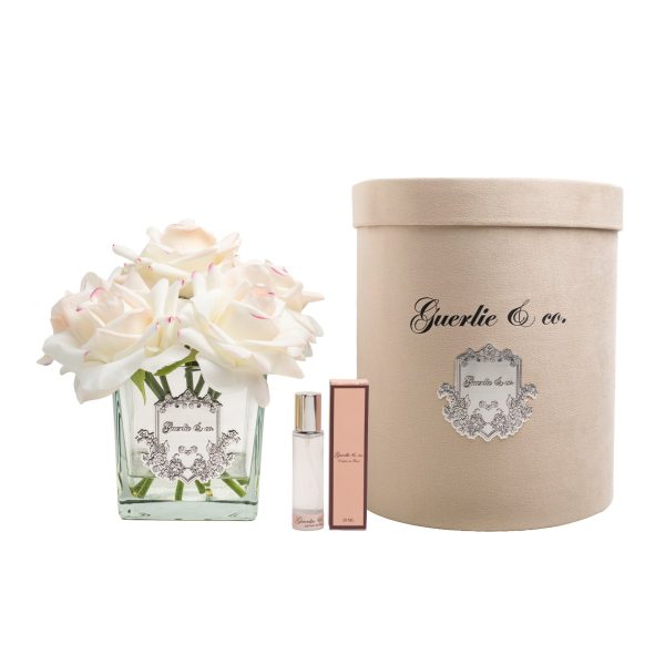 Krem Pembe 7 Gül Kare Cam Gümüş