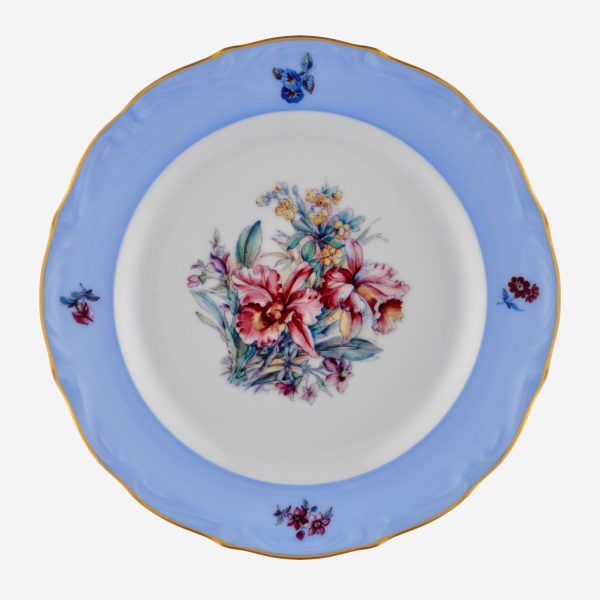 Chiara Alessi Flores Altın Dekorlu Mavi Porselen Pasta Tabağı 19 Cm