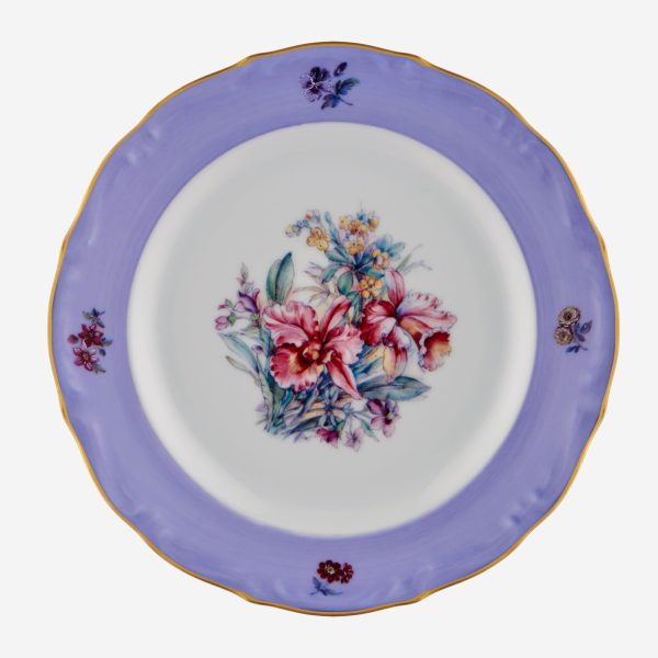 Chiara Alessi Flores Altın Dekorlu Çiçekli Lila Porselen Pasta Tabağı 19 Cm