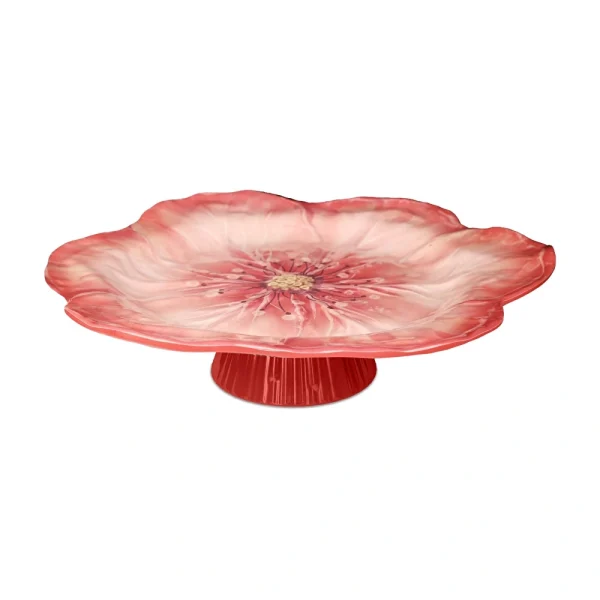 Baci Milano Botanica Çiçek Desenli Melamin Mercan Orta Boy Ayaklı Kek Standı 32,5 cm