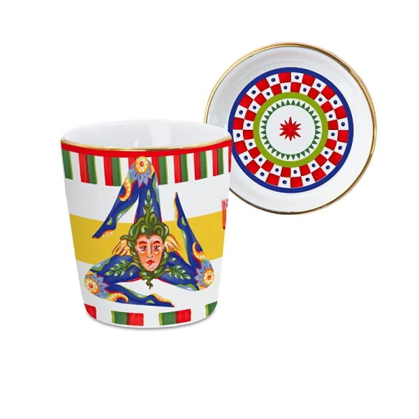 Baci Milano Dolce Vita Trinacria Kapaklı Espresso Fincanı 7 cm Porselen